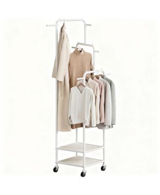 71" Heavy Duty Metal Clothes Rack, 3-Section, 6 Hooks, 2 Shelves, Portable