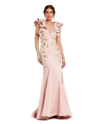 Women's Flutter Sleeve Embellished Mermaid Gown