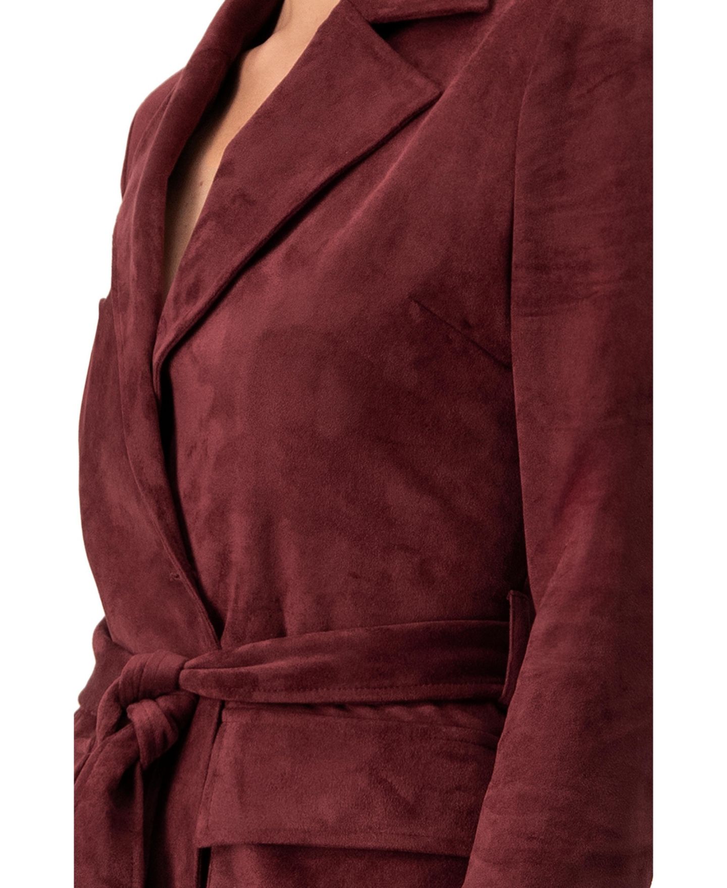 Женский пиджак Ivonne Faux-Suede Blazer with Waist Tie, цвет: Винный — фото 6