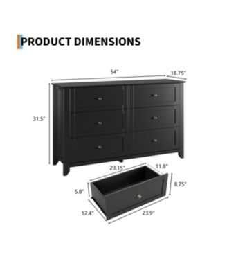 Modern 6 Drawer Dresser for Bedroom, 54" Wide Wooden Dressers with Large Storage