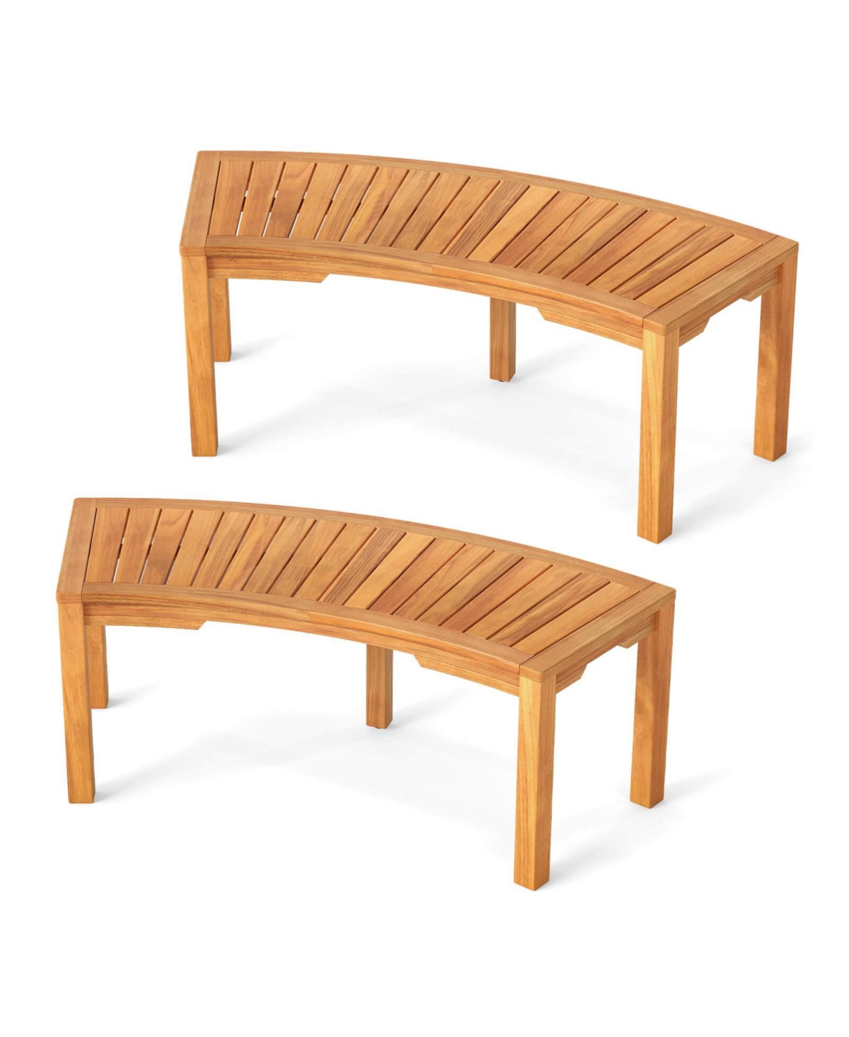 Outdoor Curved Bench with Slatted Seat Wrap Around Tree Bench 2-Person Seating