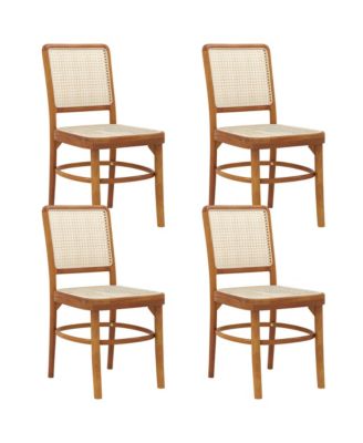 Set of 4 Boho Dining Chairs with Teak Wood Structure and Footrests for Indoor Use