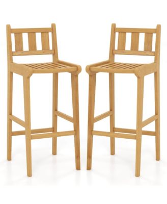 2 PCS 30" Teak Wood Bar Stool with Footrest & Backrest Wooden Bar Height Chair