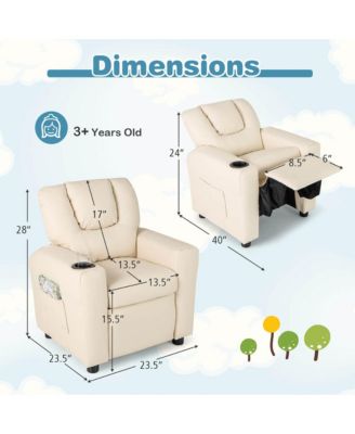 Kids Recliner Chair PU Leather Armrest Sofa w/Footrest Cup Holder