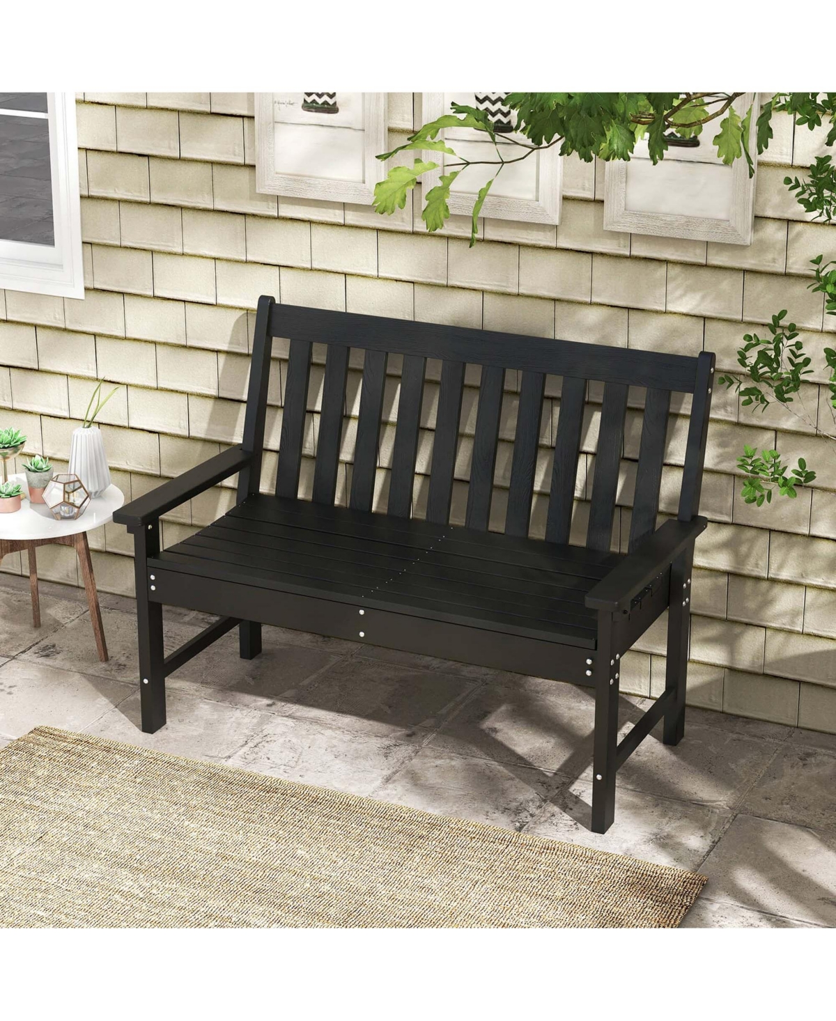 Garden Bench All-Weather Hdpe 2-Person Outdoor for Front Porch Backyard