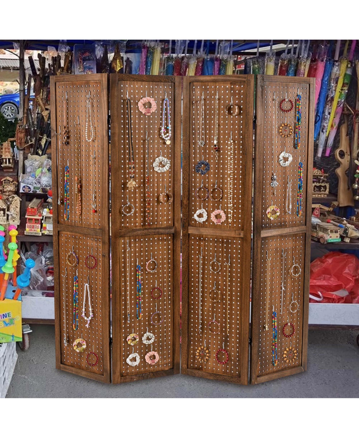 Pegboard Display with 360° Metal Hinges Solid Wood Frame for Craft Show