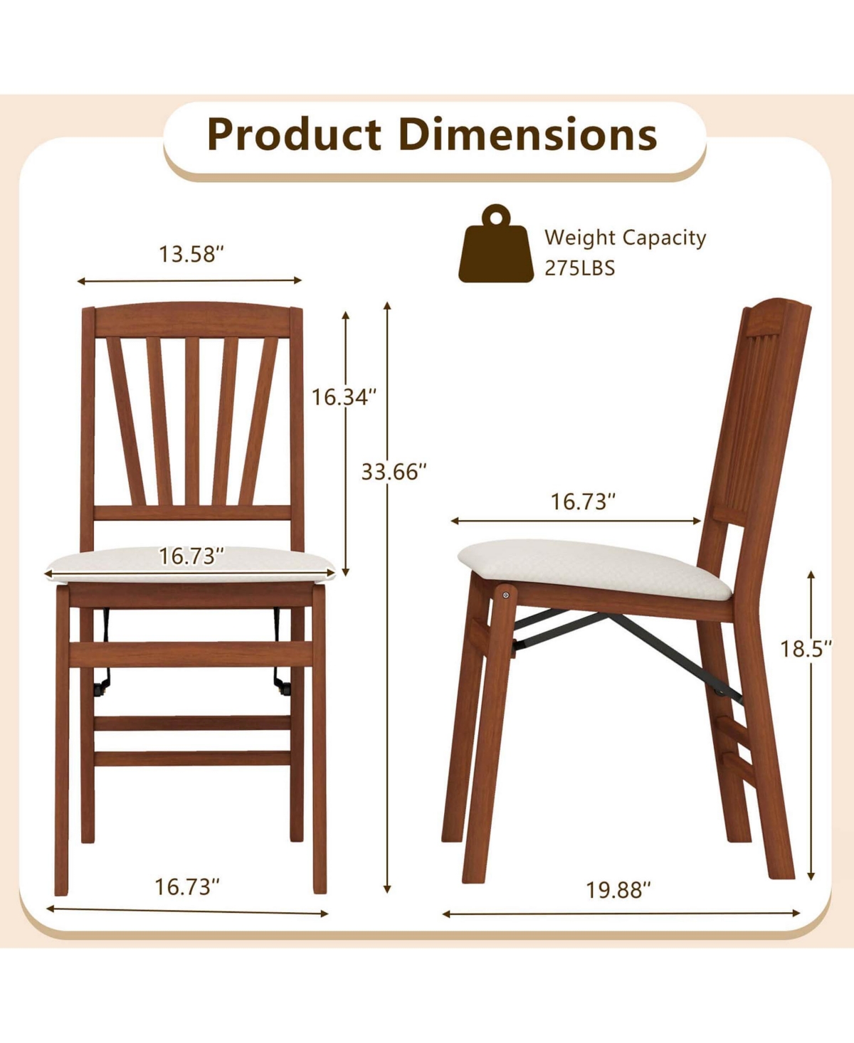 Costway Kitchen Chairs with Rubber Wood Frame Upholstered Seat Hollowed Backrest