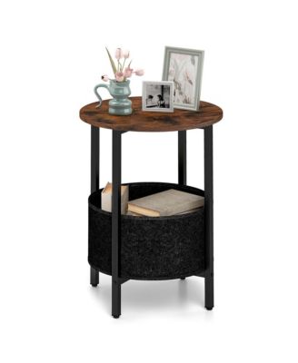 1 PCS Round End Table with Felt Storage Basket Sturdy Metal Frame