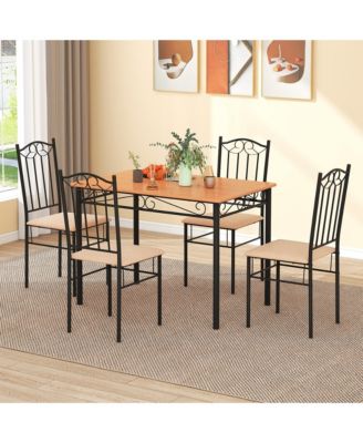 5 PCS Dining Set Wood Metal 30" Table & 4 Chairs Upholstered Kitchen Breakfast Furniture