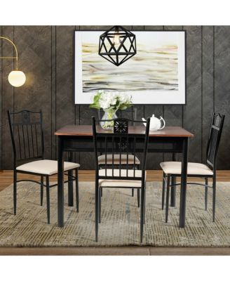 5 Piece Dining Set Wood Metal Table and 4 Chairs Kitchen Breakfast Furniture