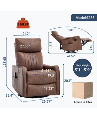 Recliner Chair with Heat Massage Manual Rocker and Swivel in Faux Leather