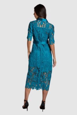 Women's Lace Short Sleeve Shirt Dress