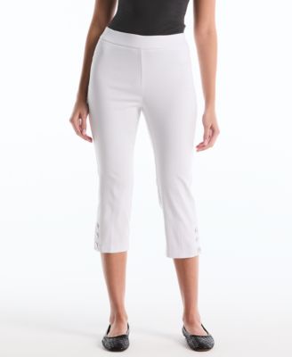 Petite Button Detail Capri Pants