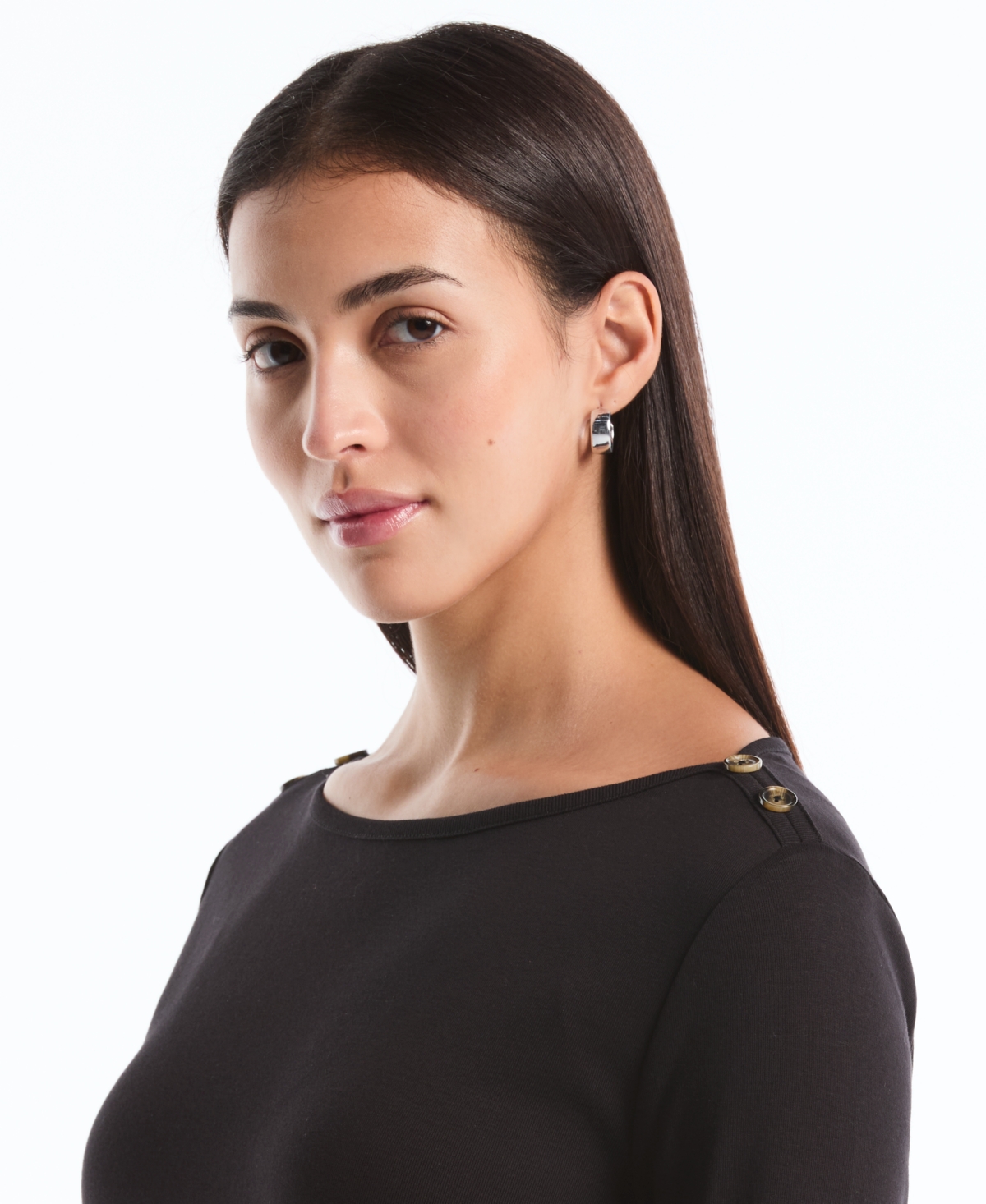 Rafaella Petite Button Detail Boat Neck Top