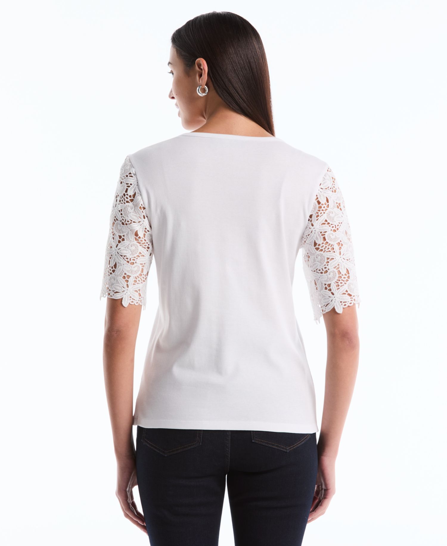 Petite Draped Lace Crew Neck Top