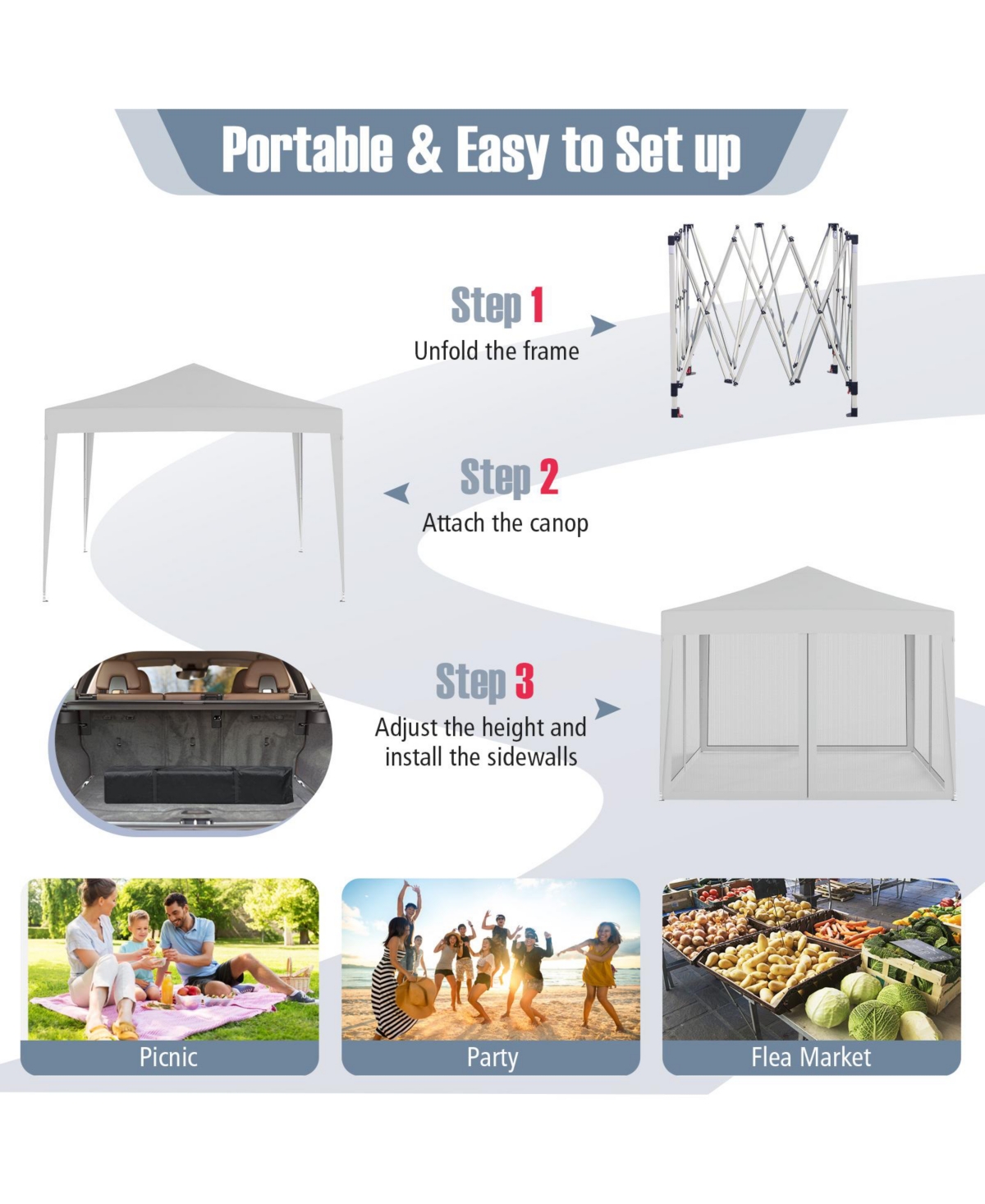 Mecale 10x10 ft Pop-Up Canopy Tent with Mesh Netting, Instant Setup