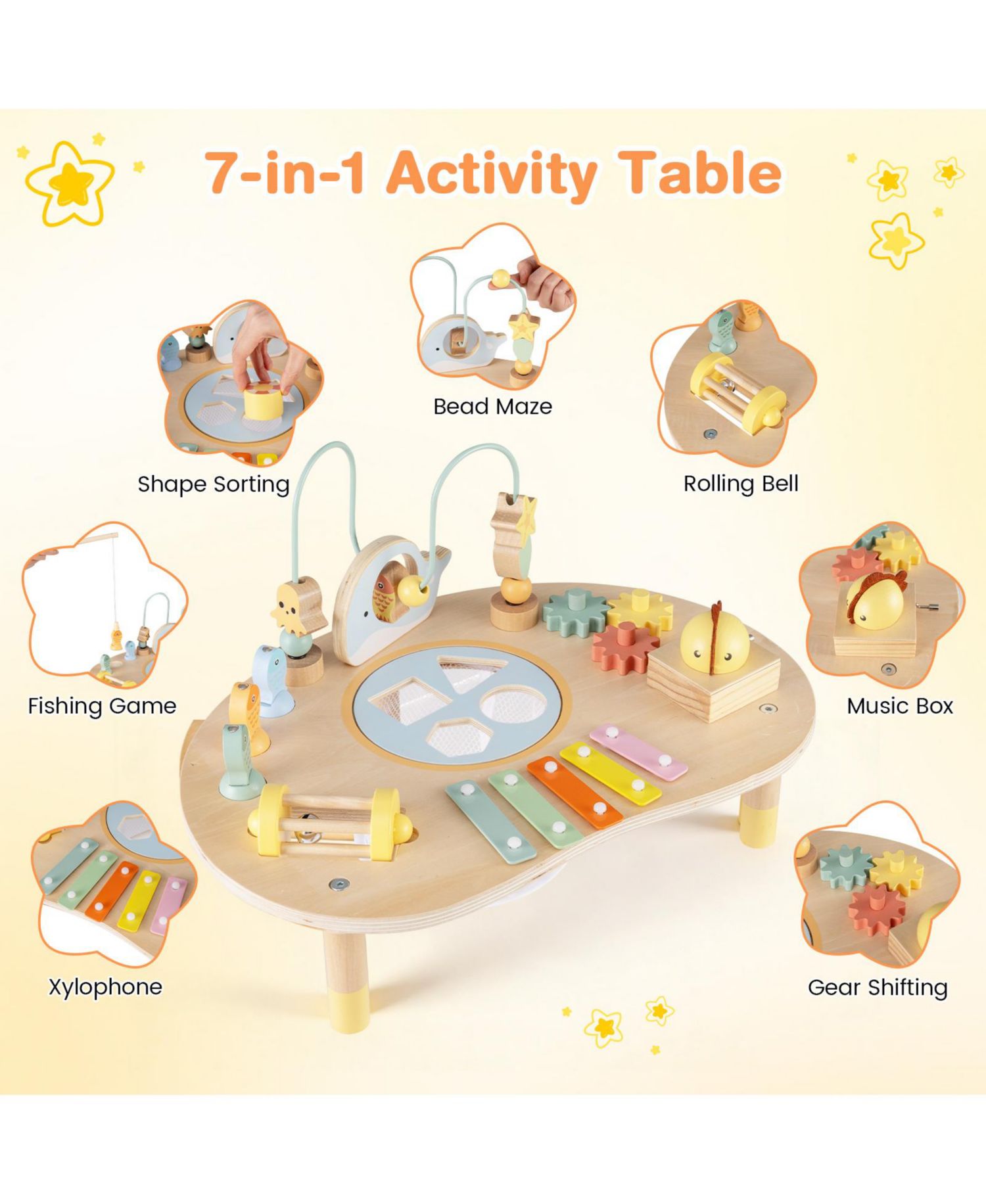 7-in-1 Montessori Wooden Activity Table, 12 Months+