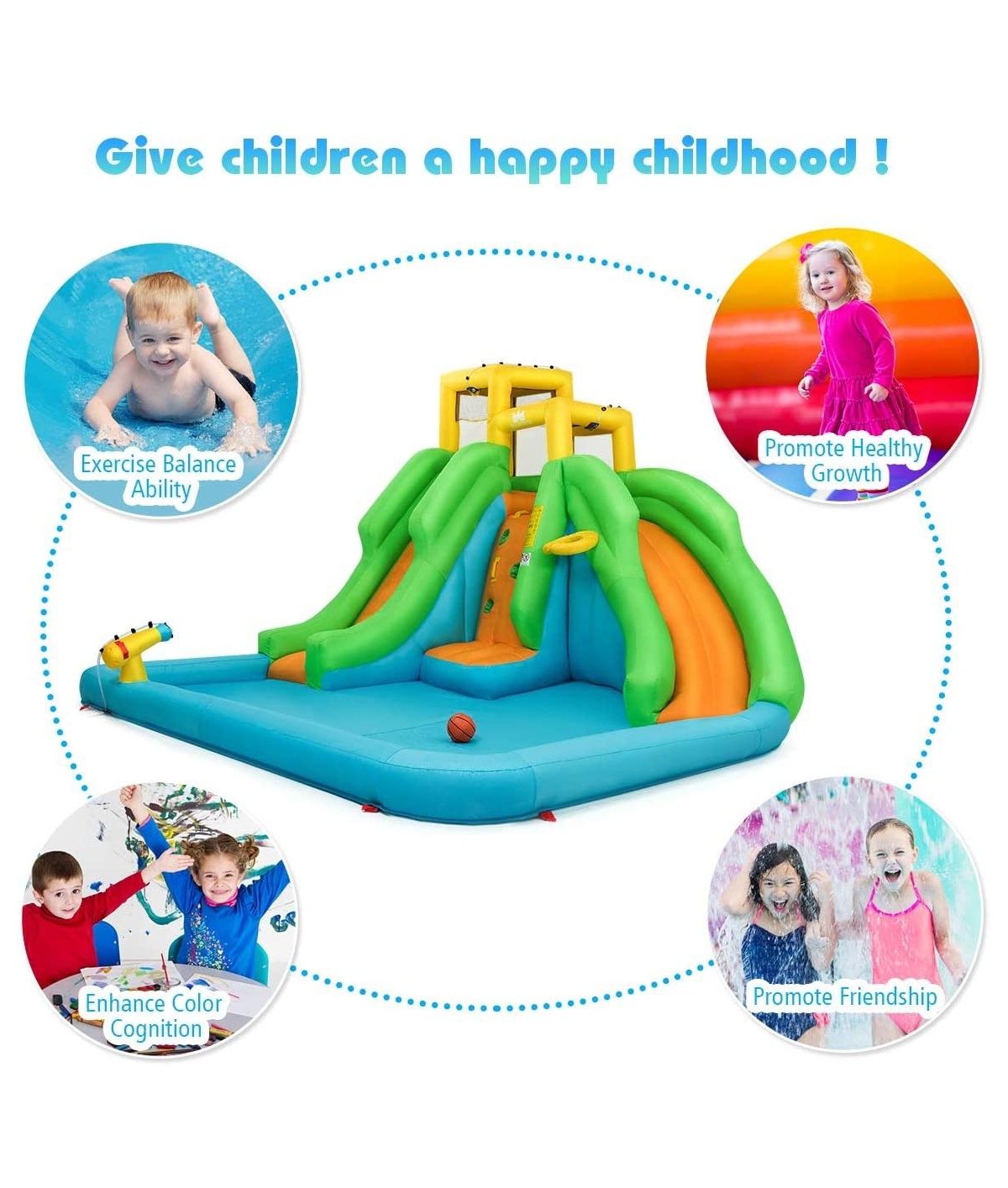 Mecale Inflatable Water Park Bounce House with Climbing Wall, No Blower Included