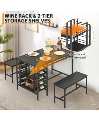 Dining Table Set for 4, Dining Room Table Set with Wine Rack & Storage Shelves