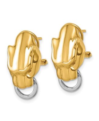 Solid 18k Two-tone Gold Italian 24x13mm Panther Head Omega Back Earrings