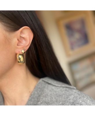 Solid 18k Yellow Gold Italian 27x15mm Puffed Wide Round Hoop Earrings