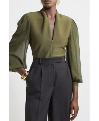 Women's Zip Detail Chiffon Sleeve Knit Top