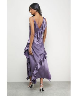 Women's Metallic Satin Ruffle Midi Slip Dress