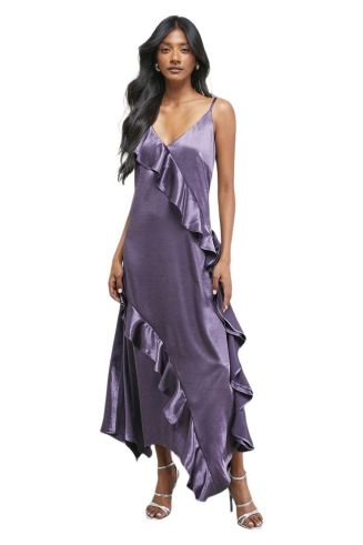 metallic slip dress Mint Velvet Silver Satin Midi | Size 10 | Grey | Sleeveless The dress falls to a full long length City Chic Women's Kaia Metallic