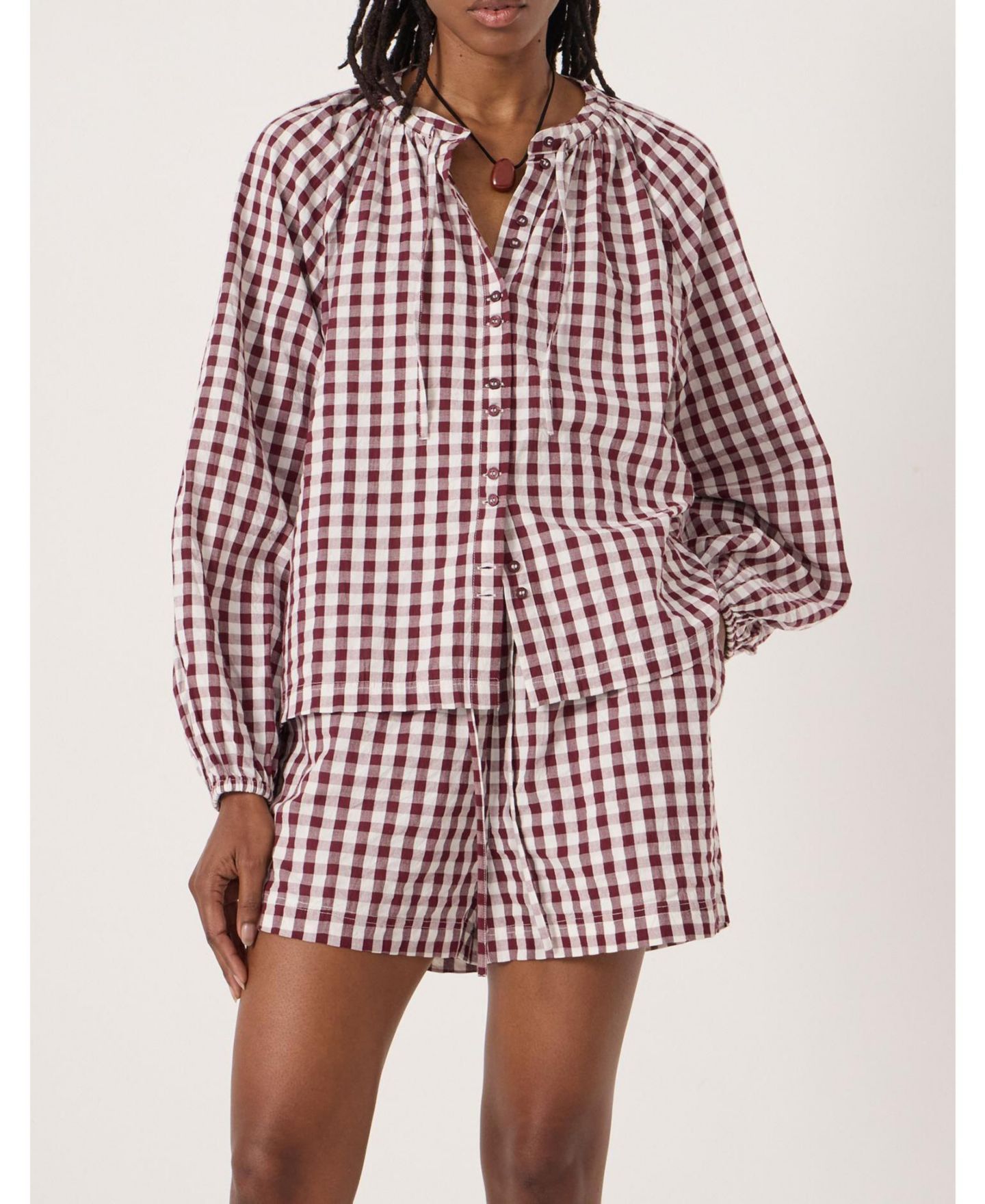 Женская рубашка Hush Elsa Gathered Gingham Beach, цвет: Красный / Белый — фото 3