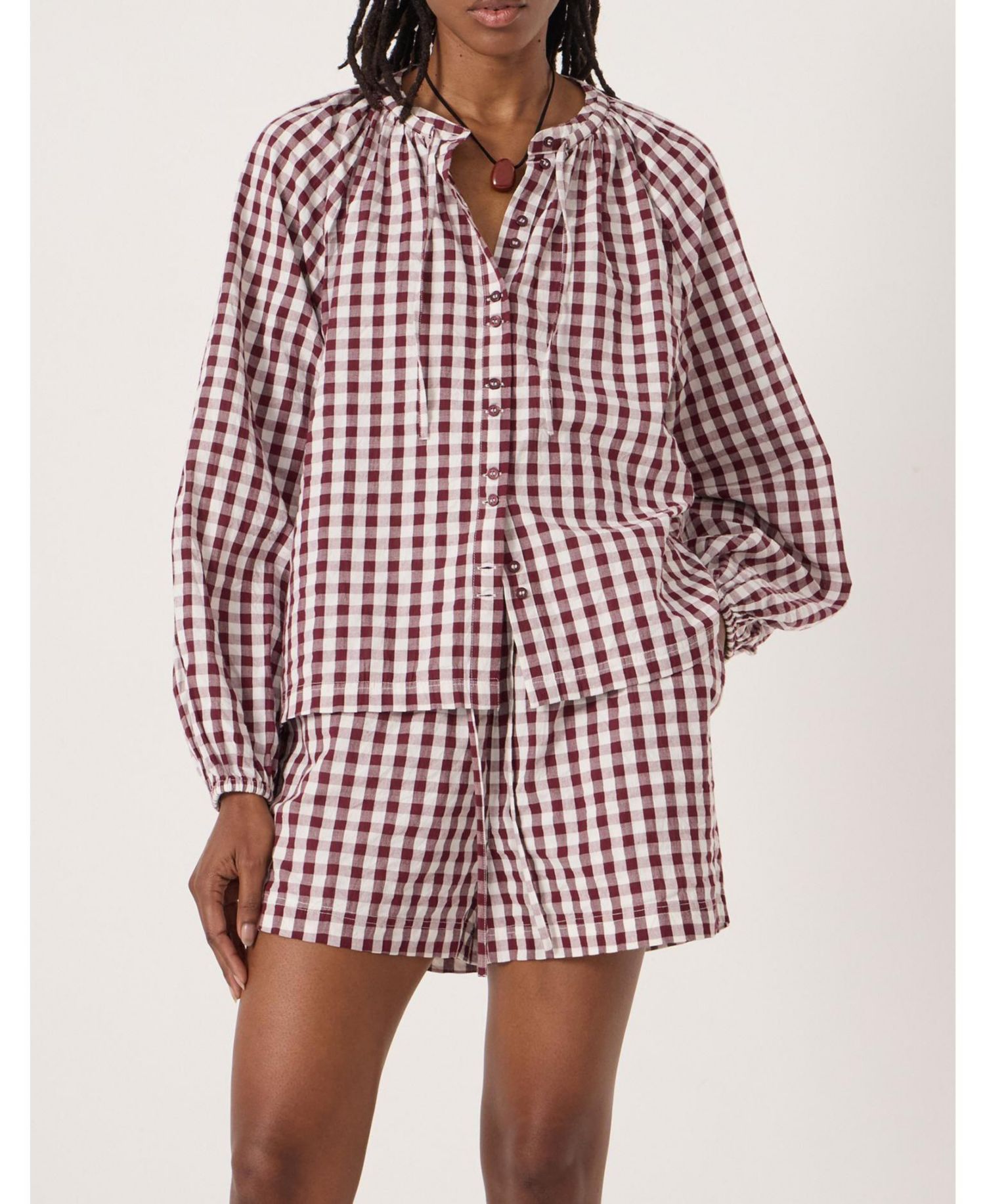Women's Elsa Gathered Gingham Beach Shirt