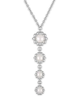 Cultured Freshwater Pearl (4.5-6.5mm) Flower Drop Y-Necklace in Sterling Silver