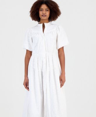 Women's Cotton Button-Front Tiered Dress