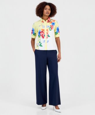 Women's Button-Front Puff-Sleeve Blouse