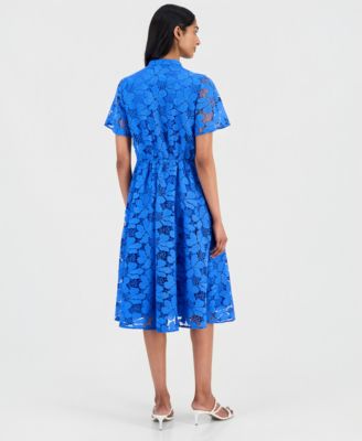 Women's Lace Button-Front Short-Sleeve Dress