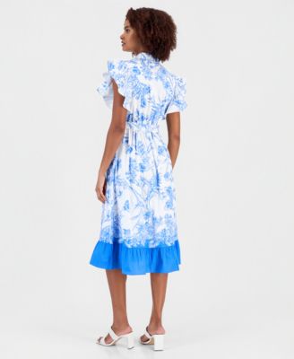 Women's Flutter-Sleeve Ruffled-Hem Shirt Dress