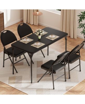 Folding Table, 47 Inch Card Table with PU Padded Tabletop, Portable Multifunctional Game Table