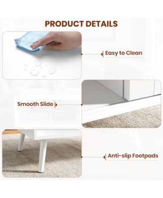 Coffee Table with Storage, Accent Center Table with Sliding PE Rattan Woven Door Panel and Wood Legs