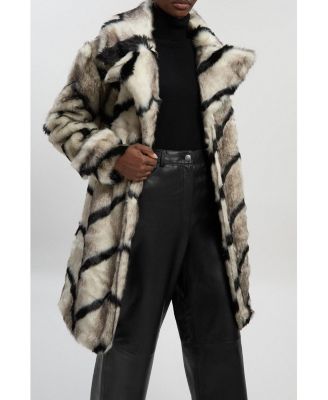 Women's Mono Faux Fur Belted Longline Coat