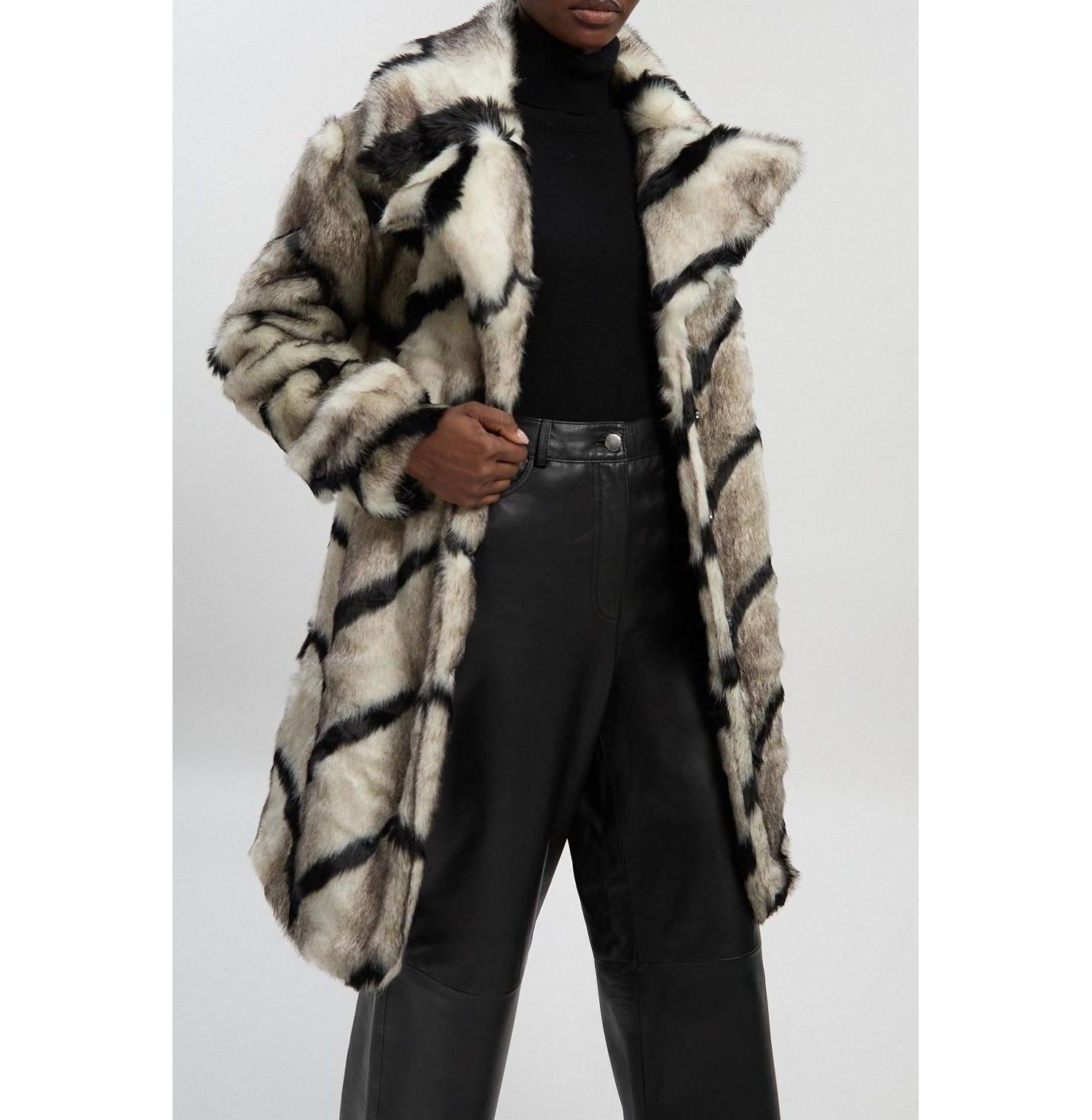 Women's Mono Faux Fur Belted Longline Coat
