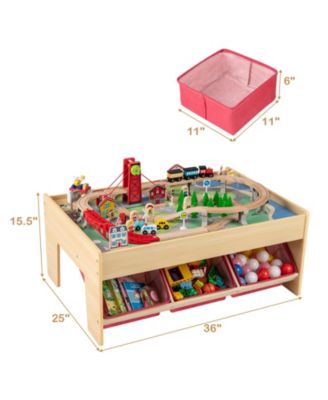 Wooden Train Table Activity Play Table with 2 Reversible Tabletops