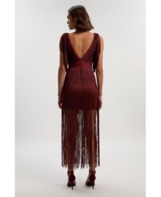 Women's Maxi Draped Fringe Knitted Mini Dress