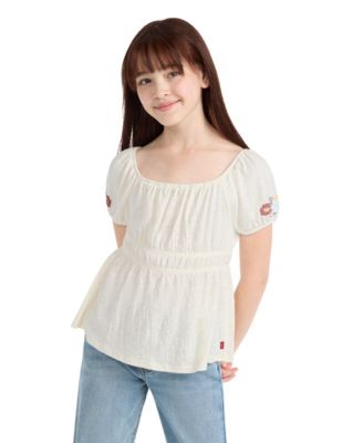 Girls' 7-16 Smocked Puff-Sleeve Top