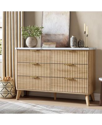 Fluted Dresser for Bedroom, 6 Deep Drawer Modern Wood Storage Chest
