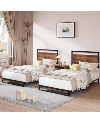 Bed Frame with Wood Headboard and Footboard, with Under Bed Storage, No Box Spring Needed
