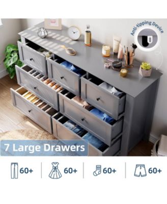 Modern 7 Drawer Dresser for Bedroom, 54" Wide Wooden Dressers with Large Storage