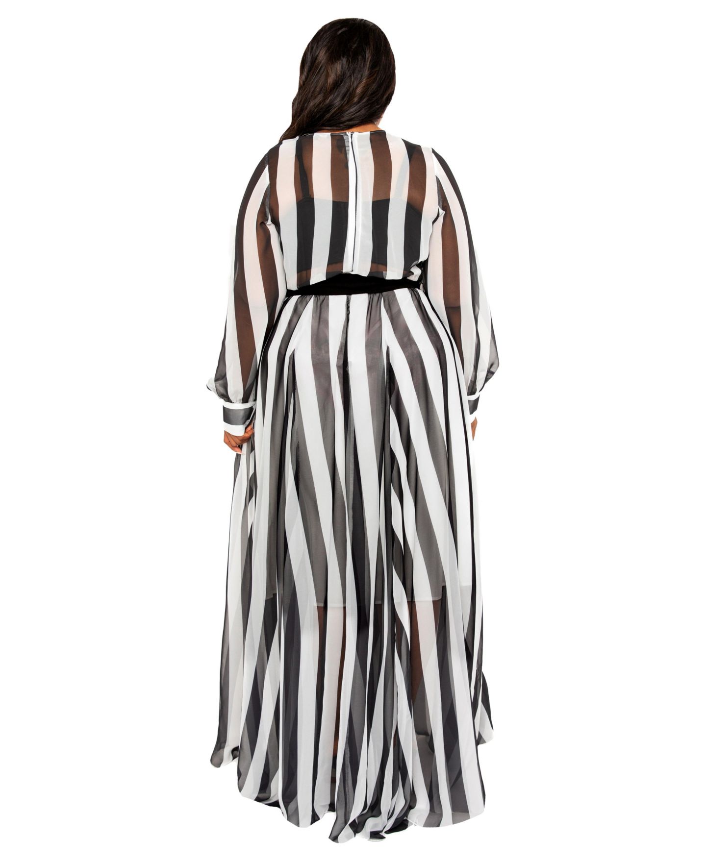 Женское платье Buxom Couture Plus Size Stripe Surplice Maxi, цвет: Чёрный белый — фото 2