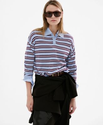 Women's Striped Polo-Neck Sweater