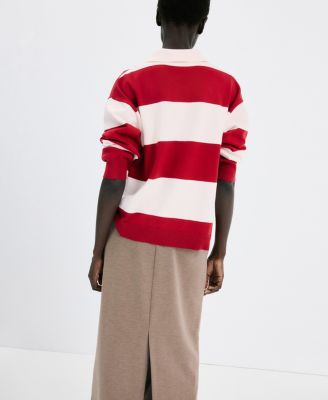 Women's Striped Polo-Neck Sweater