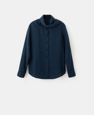 Women's Tie Neck Collar Striped Blouse