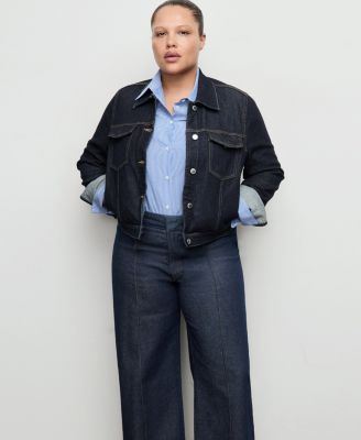 Women's Stitching Detail High-Waisted Wide Leg Jeans